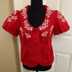 Elevenses Embroider Puff Sleeve Blazer